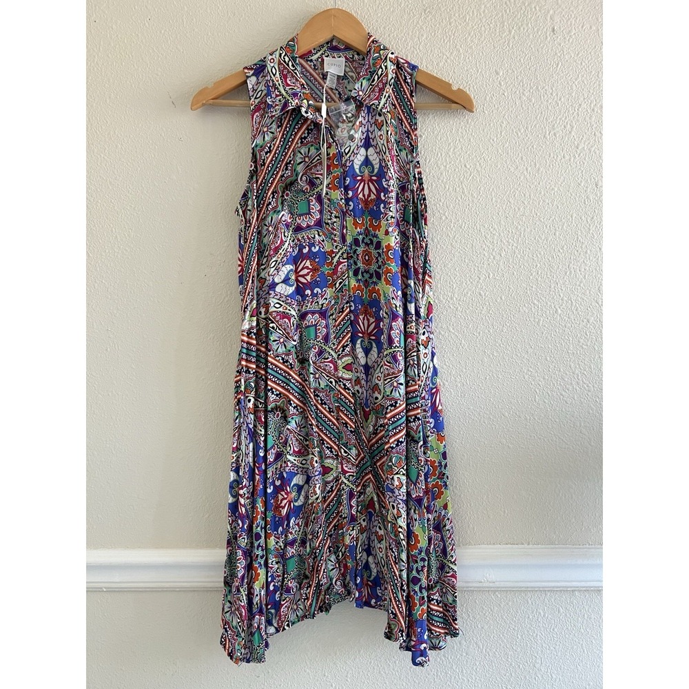 Cupio NWT Button Up Paisley Shirt Dress Size Small Boho Casual Feminine